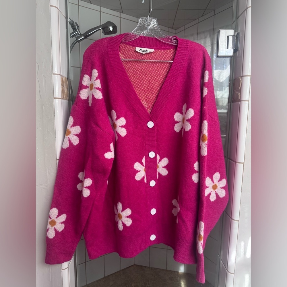 Haptics Pink Floral Women's Sweater size 1x